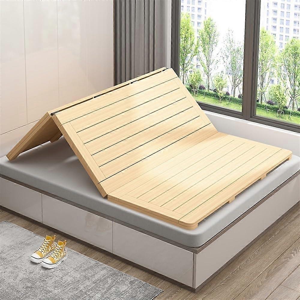 Folding Bed Frame Solid Wood Futon Frame for Small Spaces Tatami TriFold 150x200cm