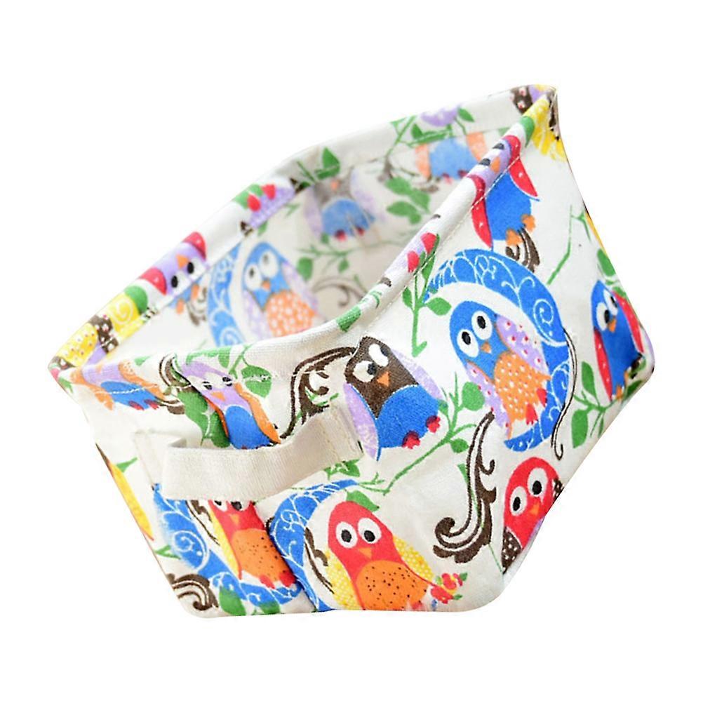 Owl Pattern Storage Bucket Cotton Linen Desktop Sundry Holder