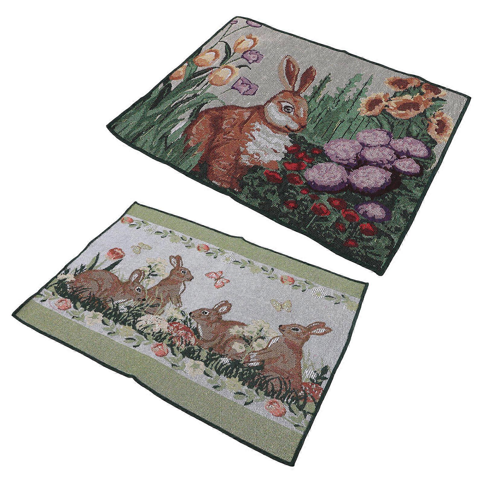 Easter Table Mat Embroidered Bunny Place Mat for Home 2Pcs Set