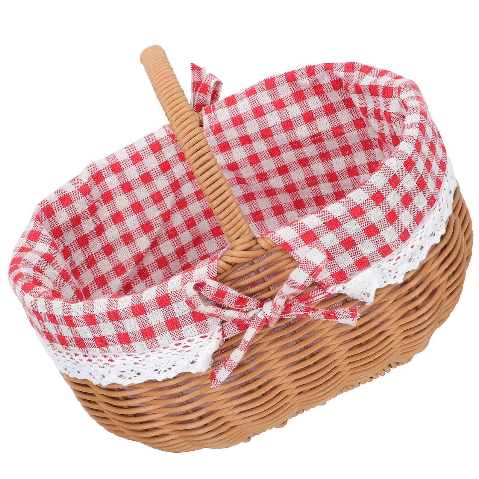 Storage Basket Simulation Rattan Hand Basket with Handles 2Pcs for Fruit Storage