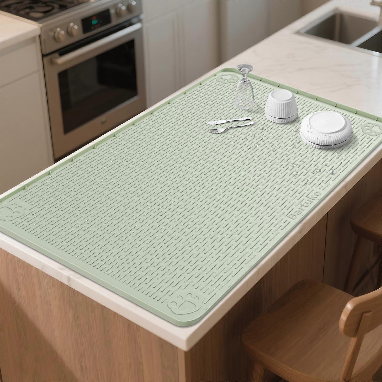 Extra Large Silicone Dish Drying Mat 40x28 Green with QuickDrying Ridges Waterproof NonSlip Base