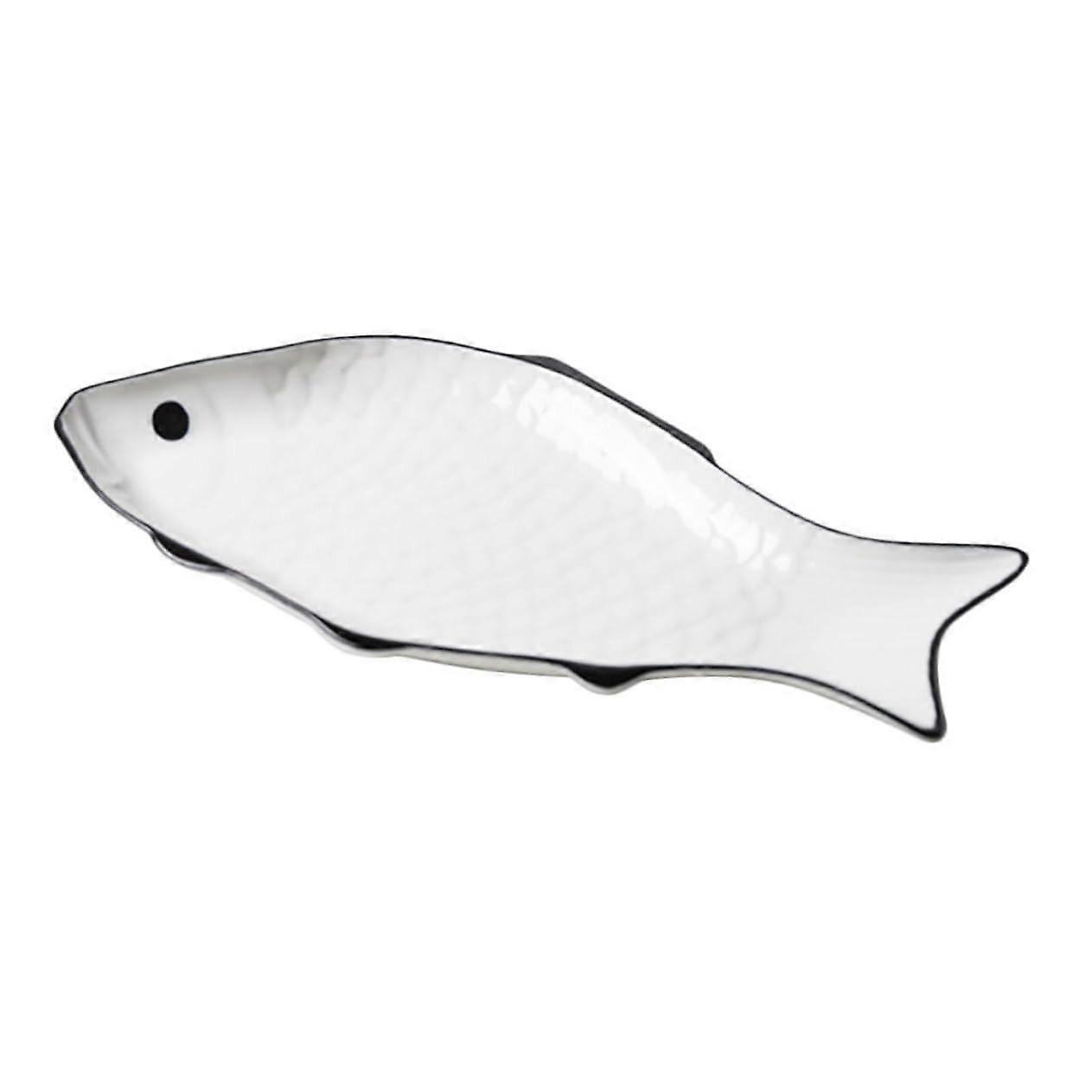 Fish Shaped Serving Plate Ceramic Platter for Steamed Fish Microwave Safe Large 41x20x3cm