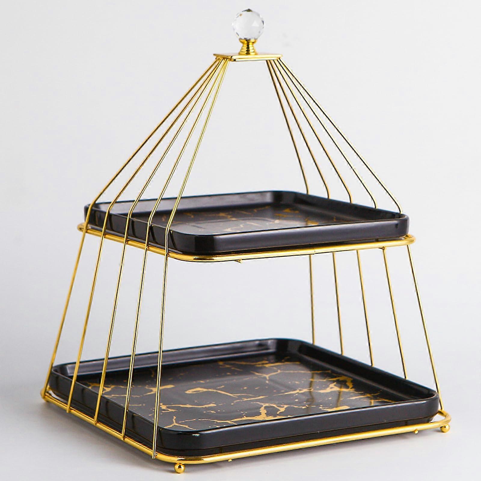 Ceramic 2 Tier Cake Stand with Stable Metal Frame for Elegant Dessert Display, Black