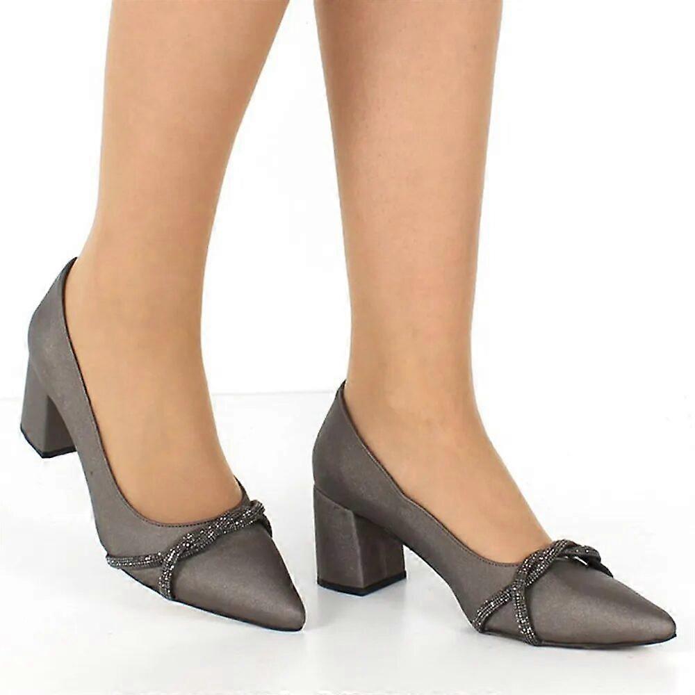 Platinum Satin Low Heel Wedding Shoes for Bride MA-042