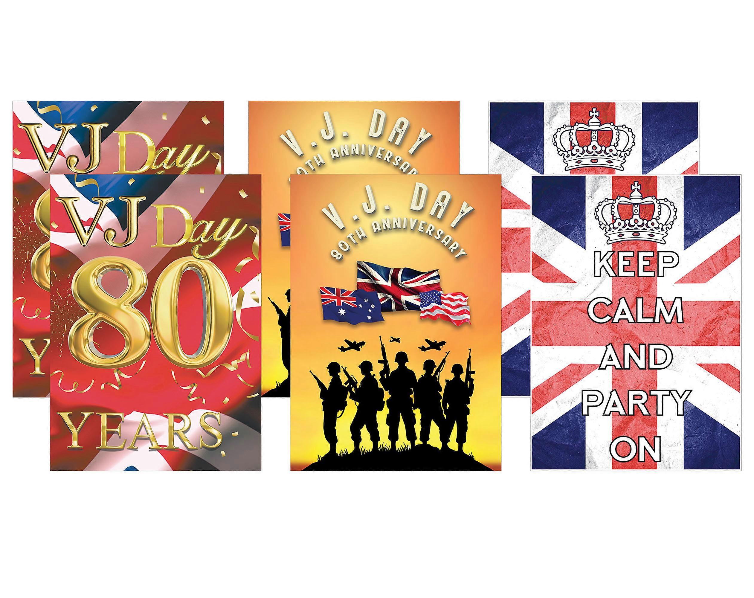 VJ Day 80th Year Mixed Selection Double Sided Poster Flags 6 Pack