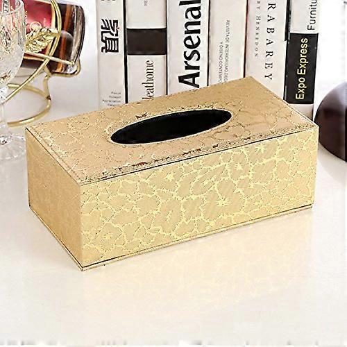 Leather Tissue Box Holder  Waterproof Rectangular Cover with Durable Leather for Home, Office, Car (Gold)
