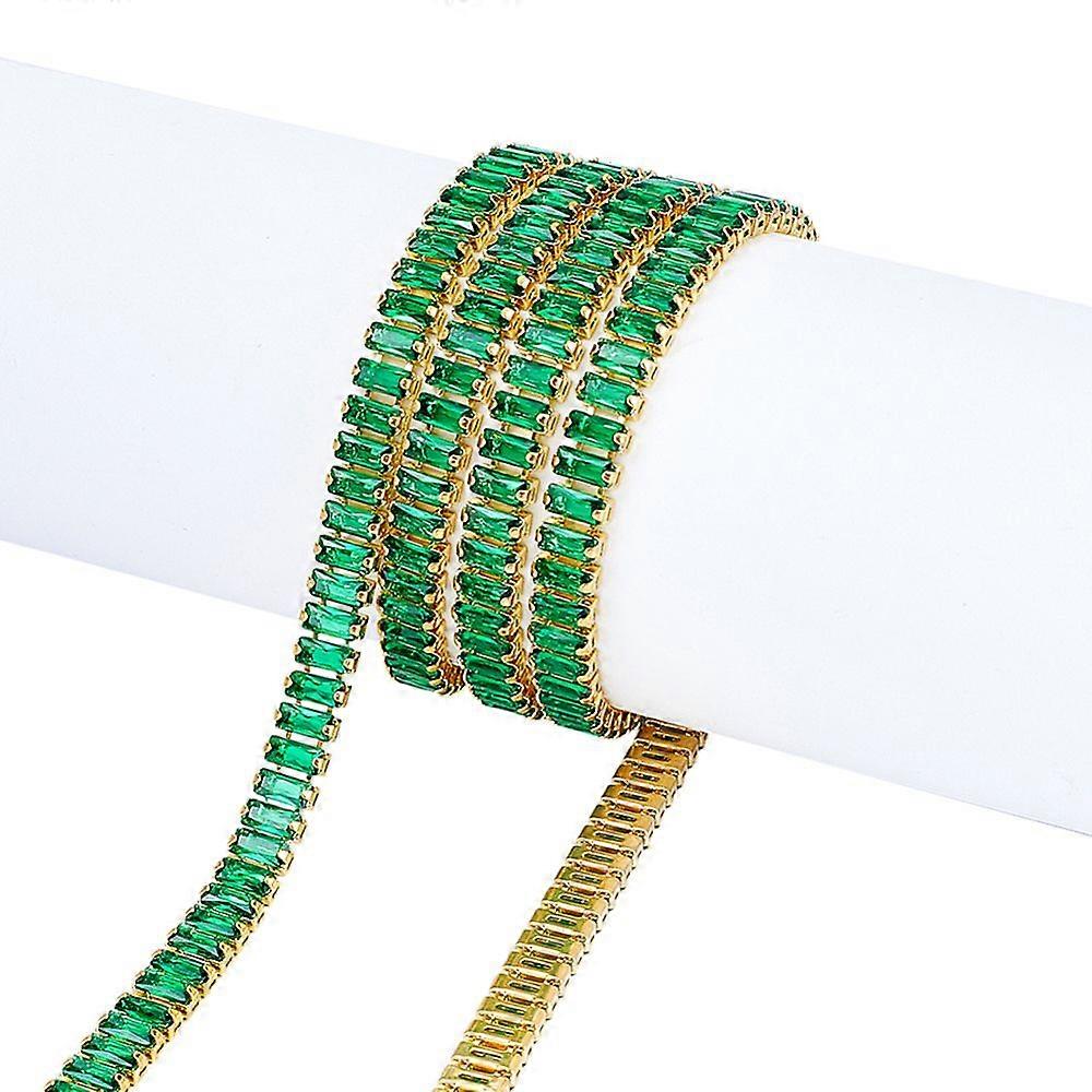 1M Brass Rhinestone Cup Chains Rectangle Emerald 7mm