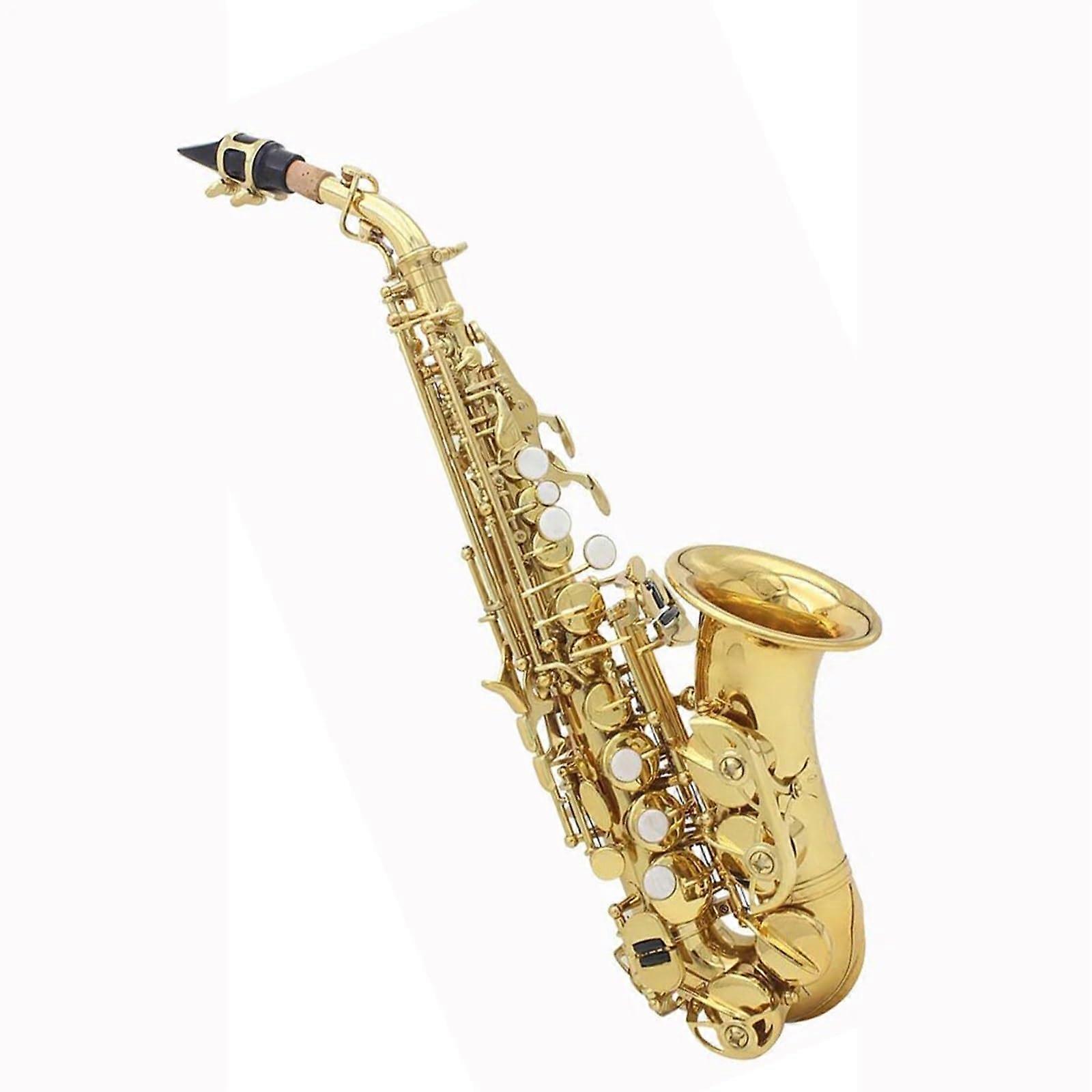 Beginner Bb Soprano Saxophone Brass Instrument with Case, Elegant Golden Carved Pattern, Balanced Tone