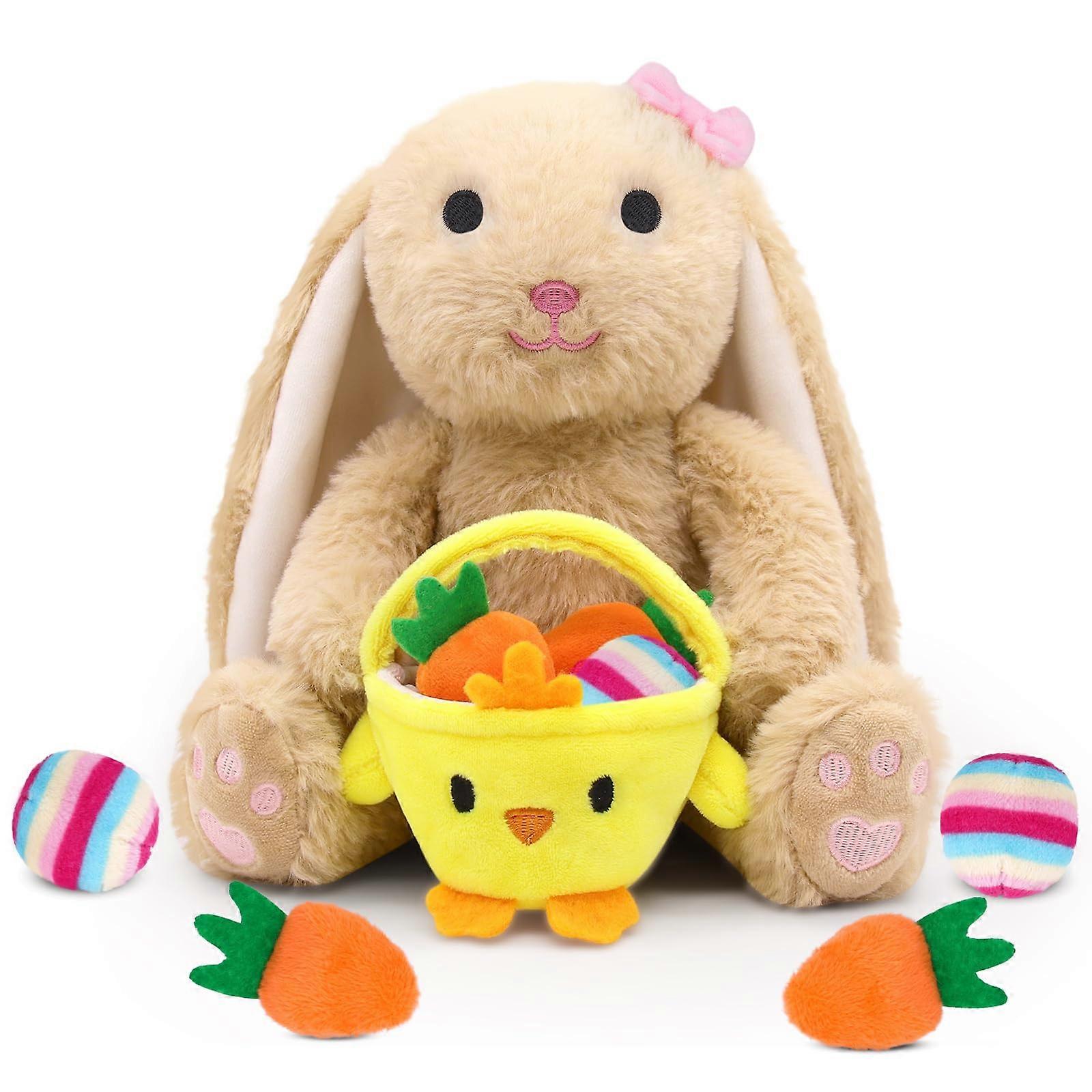 Easter Bunny Plush with Basket, Soft 8 Inch Stuffed Rabbit Toy for Kids Easter Gift