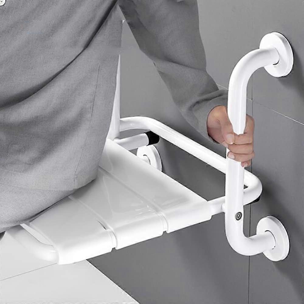 Wall Mounted Folding Shower Chair White, SpaceSaving Foldable Bath Seat for Elderly