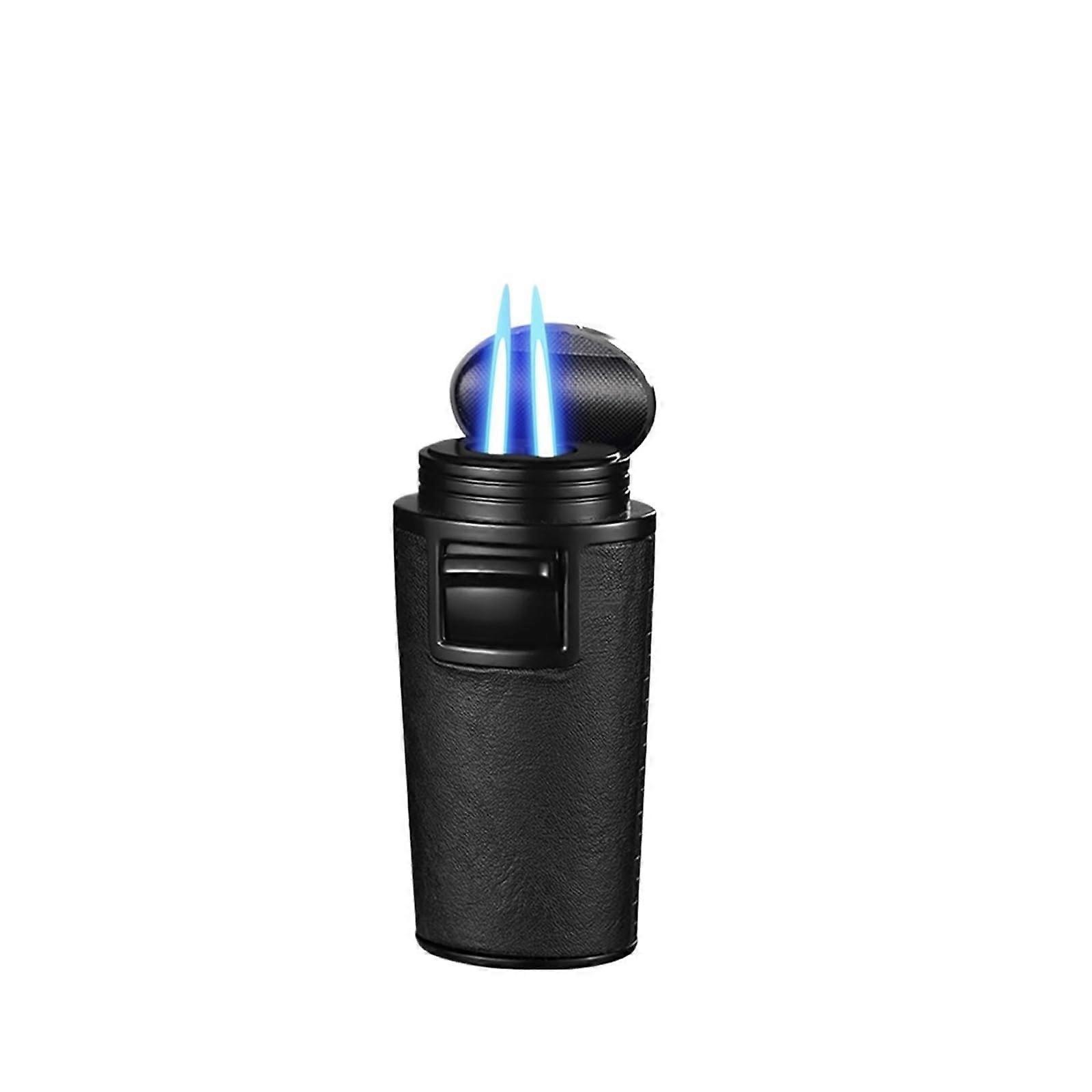 Windproof Dual Flame Butane Lighter, Refillable Adjustable Flame with Visible Fuel Window for Camping Black