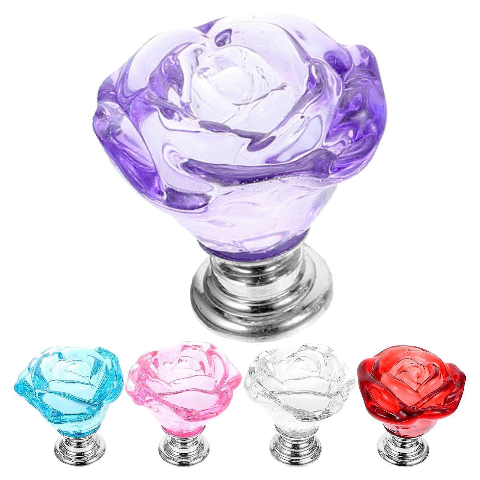 5pcs Flower Cabinet Knobs Drawer Handles Cabinet Cupboard Pulls Glass Rose Knobs