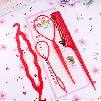 4 Piece Hair Styling Tool Set for Women with Red Hair Bun Maker Twist Clip and Ponytail Tools