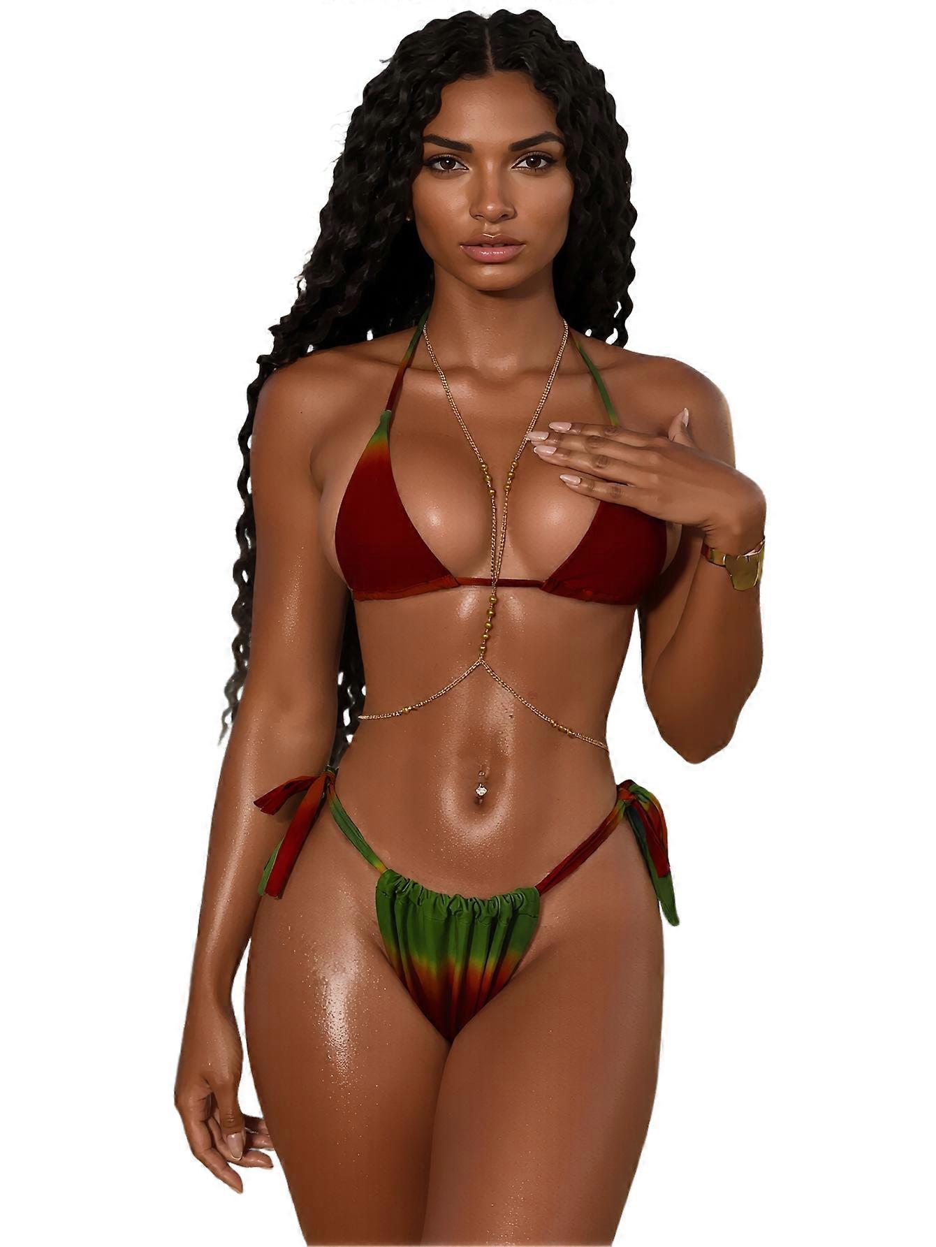 Sexy gradient triangle bikini with side laces