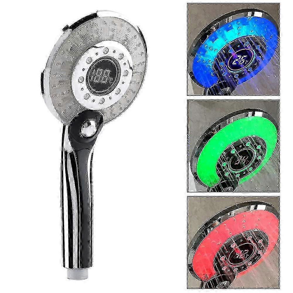 Led Light Lcd Display Third Gear Water Flow Self Illumination Temperature Control Shower Head