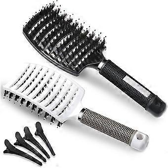 2 stuks haarborstel, wild zwijn haren met 4 stuks haarclip. Borstel voor dun haar, haarborstel voor dames en heren, kapselhulp