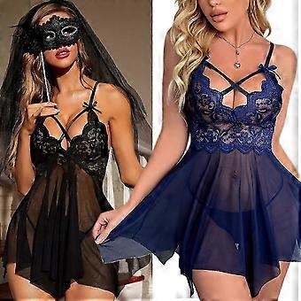 Babydoll-Dessous + Unterwäsche, sexy Damen-Nachtwäschekleid, Spitzen-Schlafanzug, G-String, Neuheit