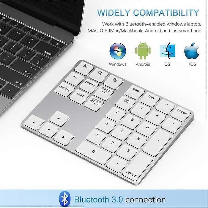 Numeric Keypad - Unspecified - 34 Keys - Bluetooth - Rechargeable - Silver