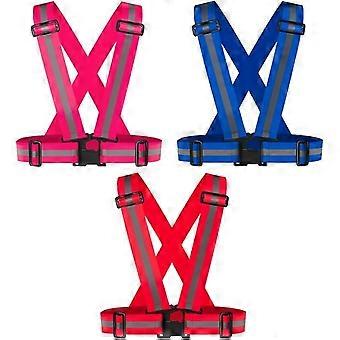 Reflektierendes Westen-Set, gut sichtbare Sicherheitsgurte, verstellbar für Nachtwanderungen, Radfahren und Outdoor-Aktivitäten, 3-teilig, Pink, Rot, Blau, Größe M