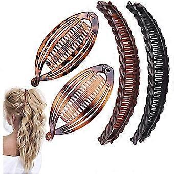 Aaiffey 4pcs Banaan Haar Clips Vintage Clincher Kammen Tool Voor Dikke Krullend Haar Accessoires Fishtail Hair Clip Kammen Dubbele Banana Clip Set Voor Vrouwen