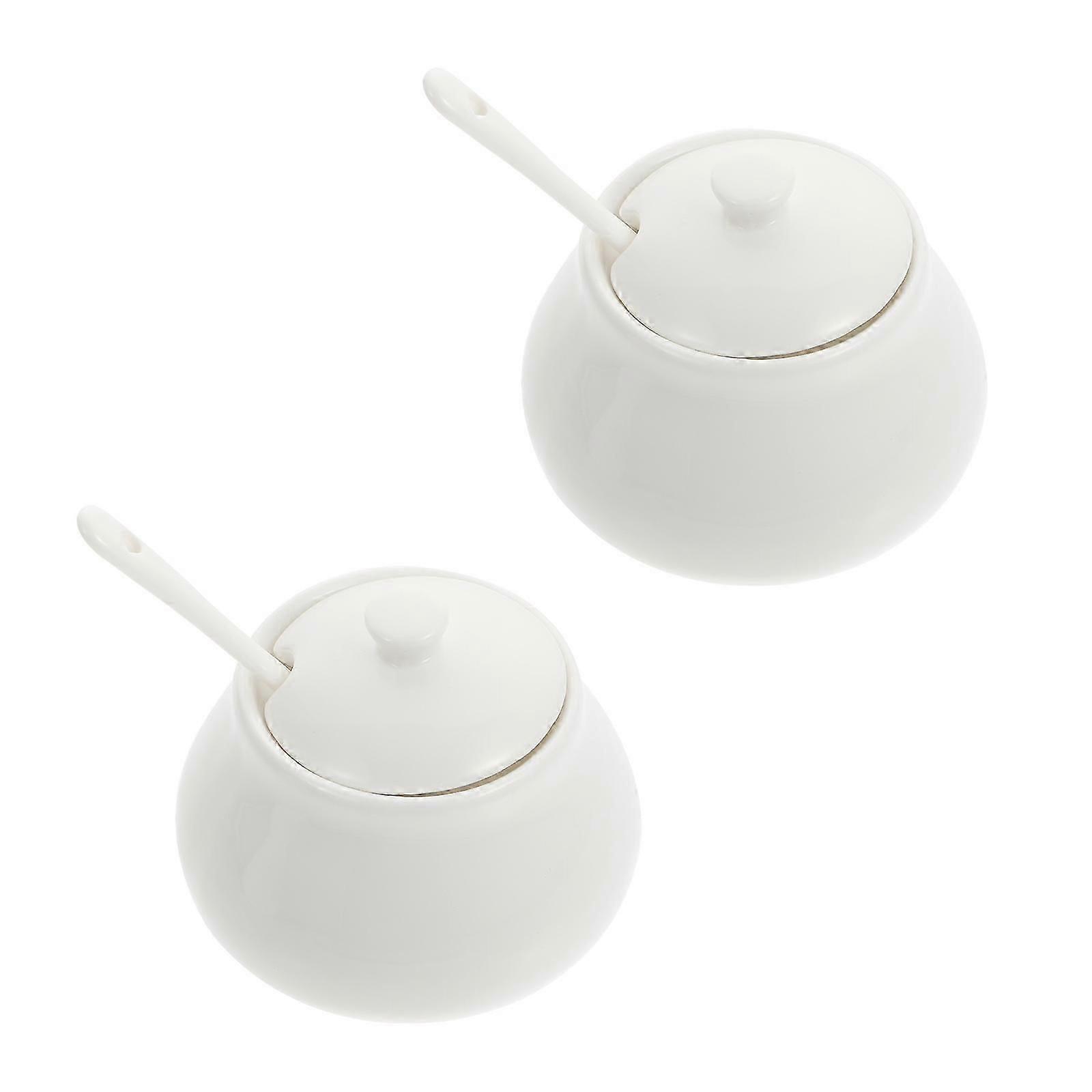 2Pcs White Ceramic Spice Jars, Kitchen Condiment Storage Containers