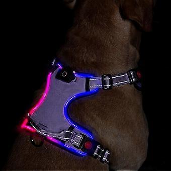 LED Light Up Dog Harness: Reflective Adjustable Vest with Rechargeable, No-Choke Pet Harness Easy Control Handle (Purple,XL)