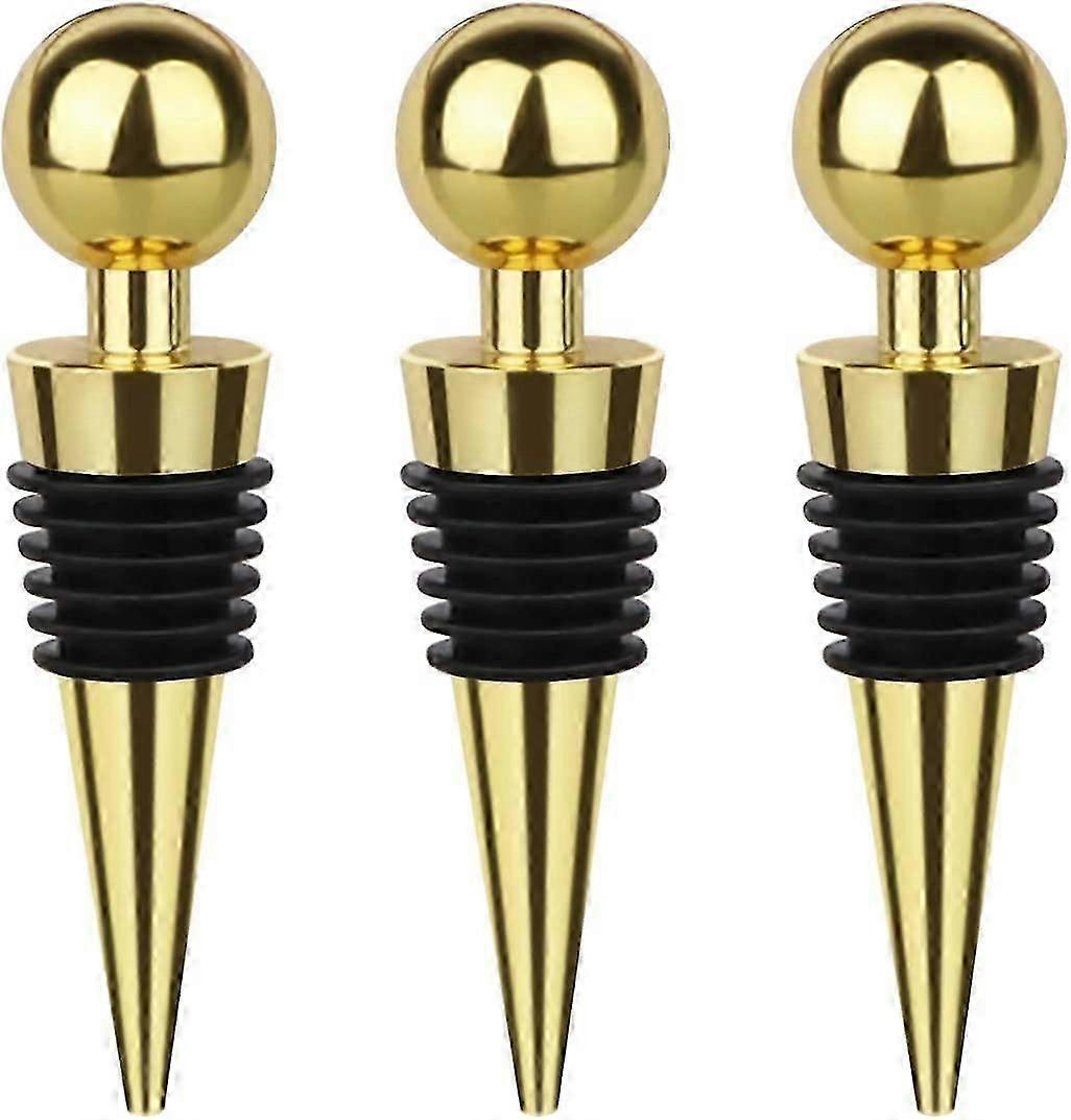 3 Pack Wine Corks,Plastic Wine Corks,Reusable Wine Corks (Gold)