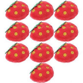 10 peças de brinquedos de pelúcia em formato de morango para animais de estimação, bonecos para mastigar e brincar com gatos, brinquedo de pelúcia divertido para decoração de casa.