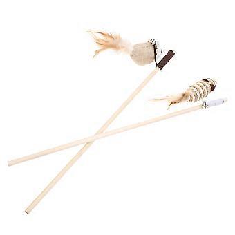 Assorted Color Mouse Shape Cat Teaser Stick for Interactive Play 2Pcs