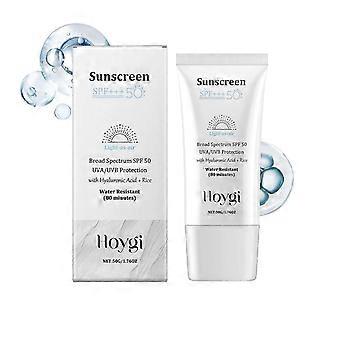 Bredspektrum SPF 50 solskyddsmedel med hyaluronsyra och risextrakt - Lätt, vattenbeständigt solskydd för ansikte och kropp för daglig användning, utomhusaktiviteter