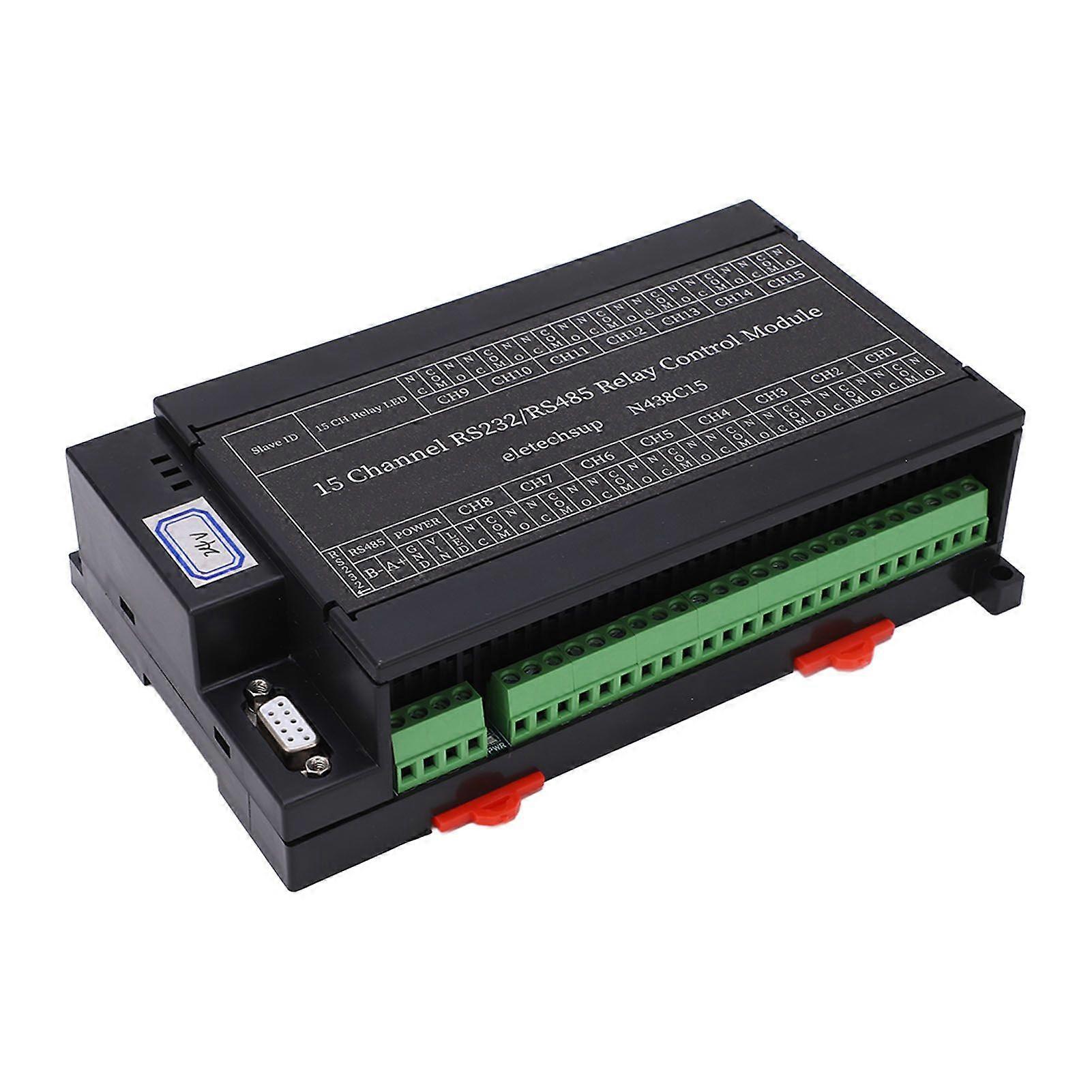 Relay Control Module 15 Channel RS485 RS232 PLC DO PC UART Serial Switch Board DC24V