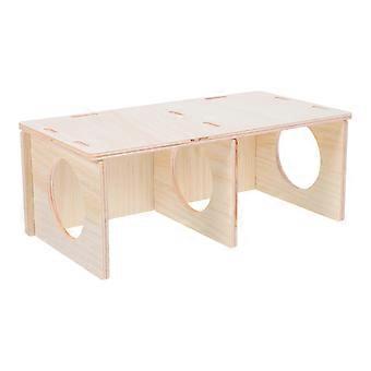 Hamsterhaus aus Holz, Mehrzimmer-Versteck für Kleintiere, Beige