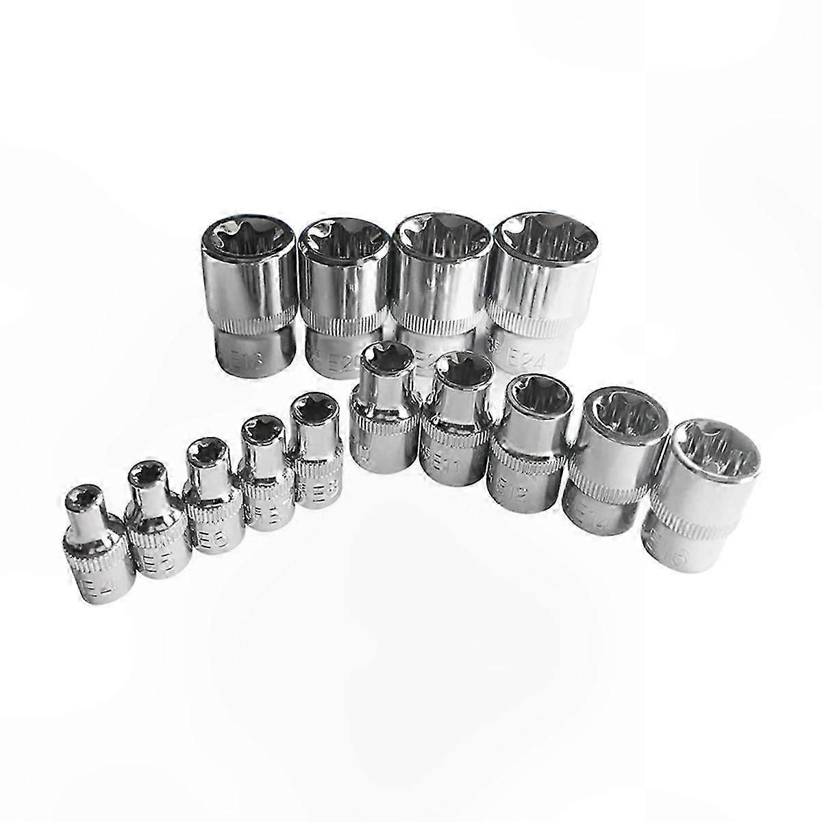 Tamper Proof Star Bit Socket Set - E4-E24, 1/4", 3/8", 1/2" Drive, 14 Pieces