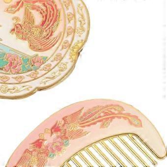 Handheld Makeup Mirror & Embossed Hair Brush Set, Metal Glass, Clear Reflection, Portable, Antique Vanity Design, For Women Girls, Travel Home JBR