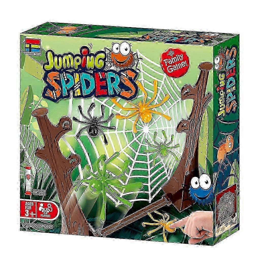 Interactieve speelset met een springende spinnenfiguur.