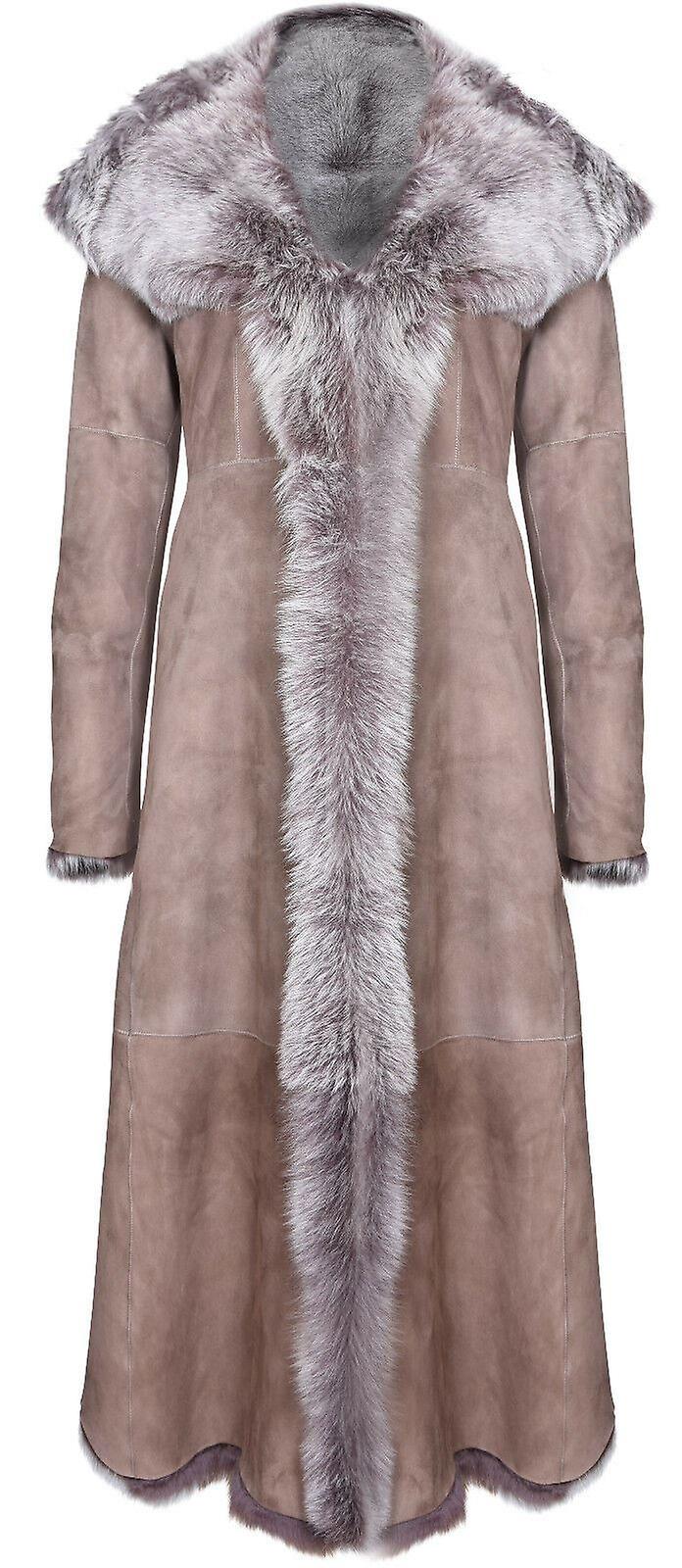 Ladies Taupe Toscana Sheepskin Leather Jacket Trench Coat