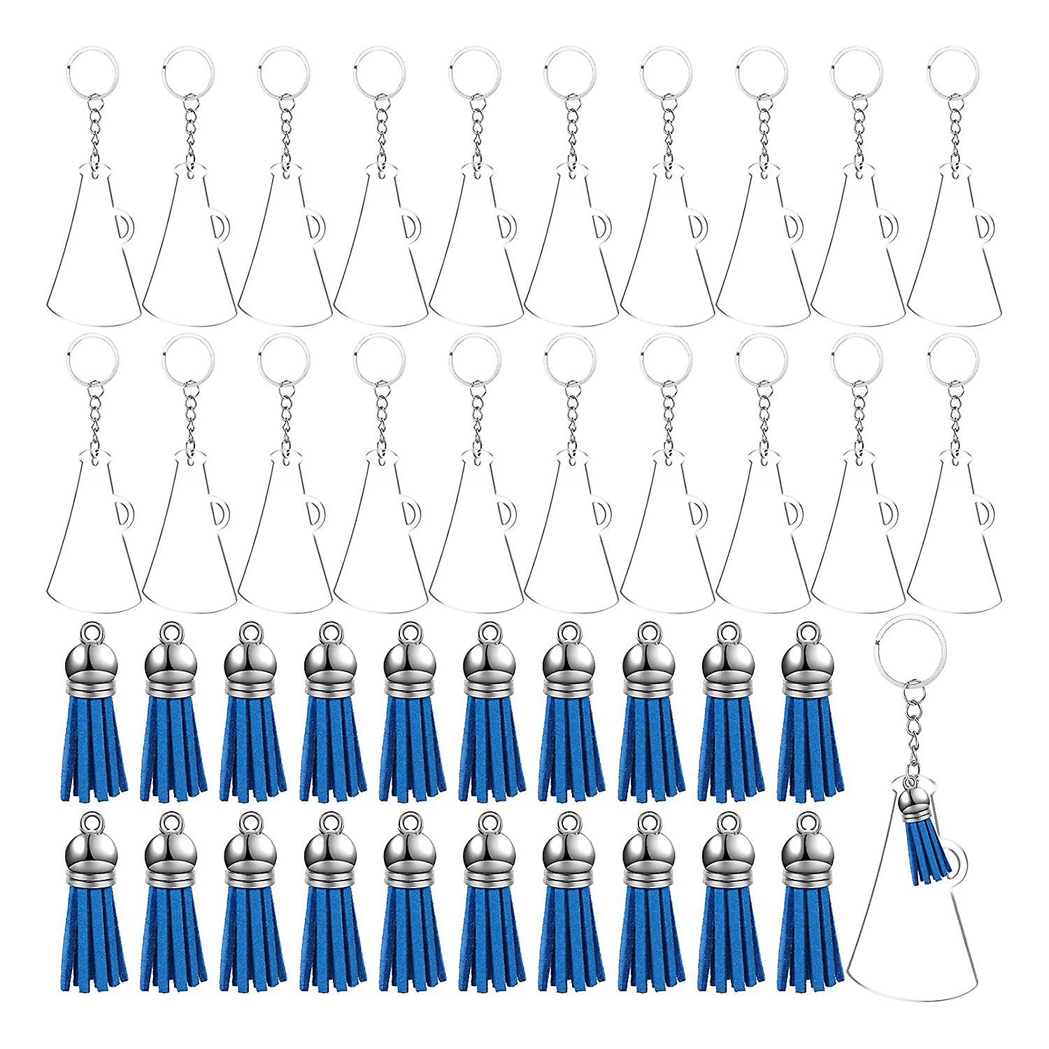 20PCS Megaphones Shape Acrylic with Blue Tassel,3Inch Transparent Acrylic Chain Blank,For Key Chain