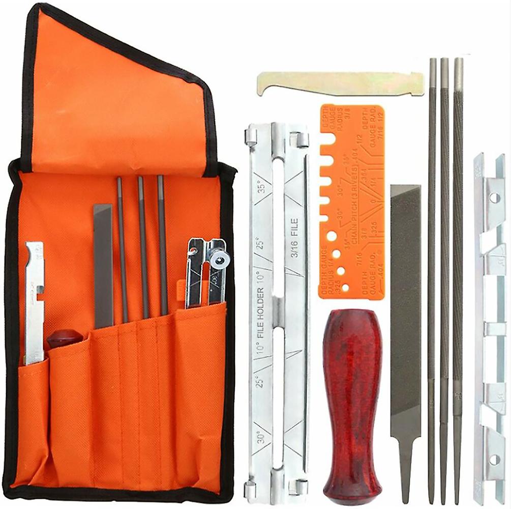 Chainsaw Sharpening Files Kit, 9-pcs Sharpening Set Chainsaw Sharpening Files Kit Includes Round File, Sharpening Guides, Depth Gauge, Flat File, Ligh
