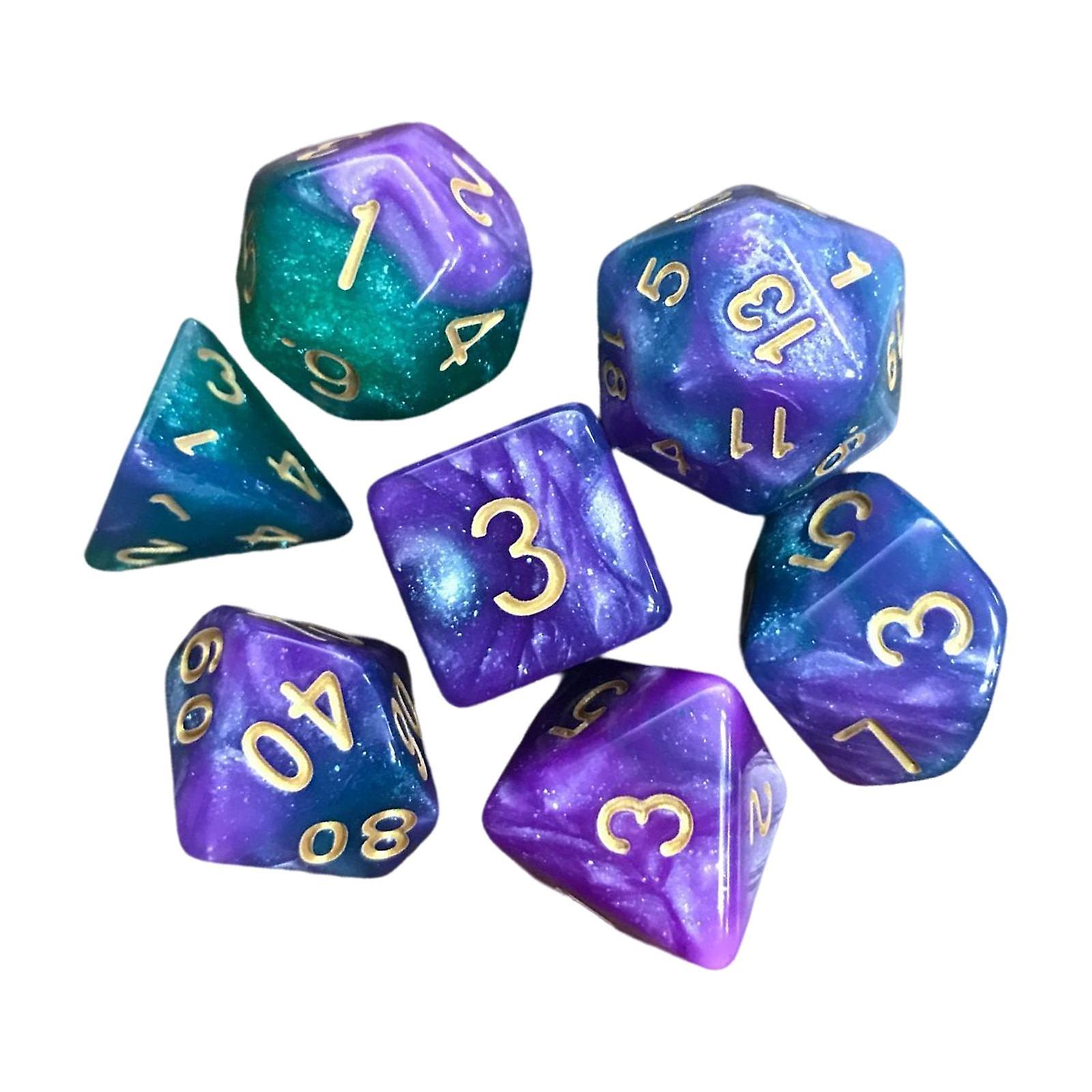 7x Polyhedral Dice Astrological Divination Dice Party Game Dice Game for Bar green and purple