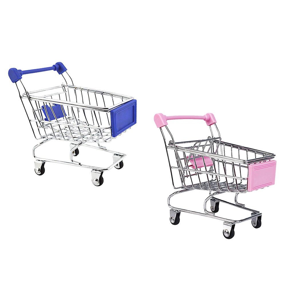 ミニメタルショッピングカートトロリーロールプレイおもちゃダークブルー&ピンク