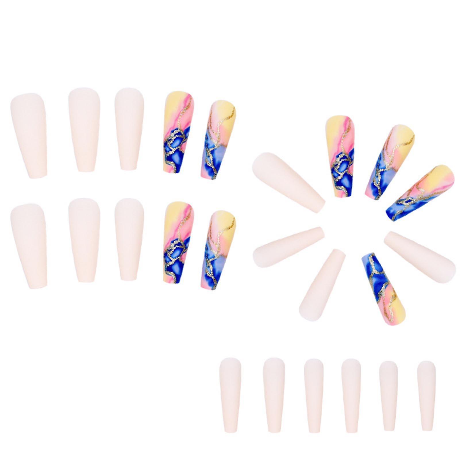Colorful Smudged Ballerina Fake Nails Multi Color And Catching Look Design Nails For Wonderful Manicure Experience