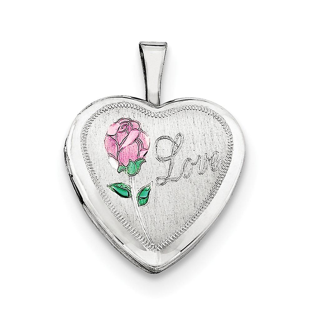 925 Sterling Silver Patterned Holds 2 photos Polished and satin 16mm Enameled and Sparkle Cut Love Heart Locket-Locket N