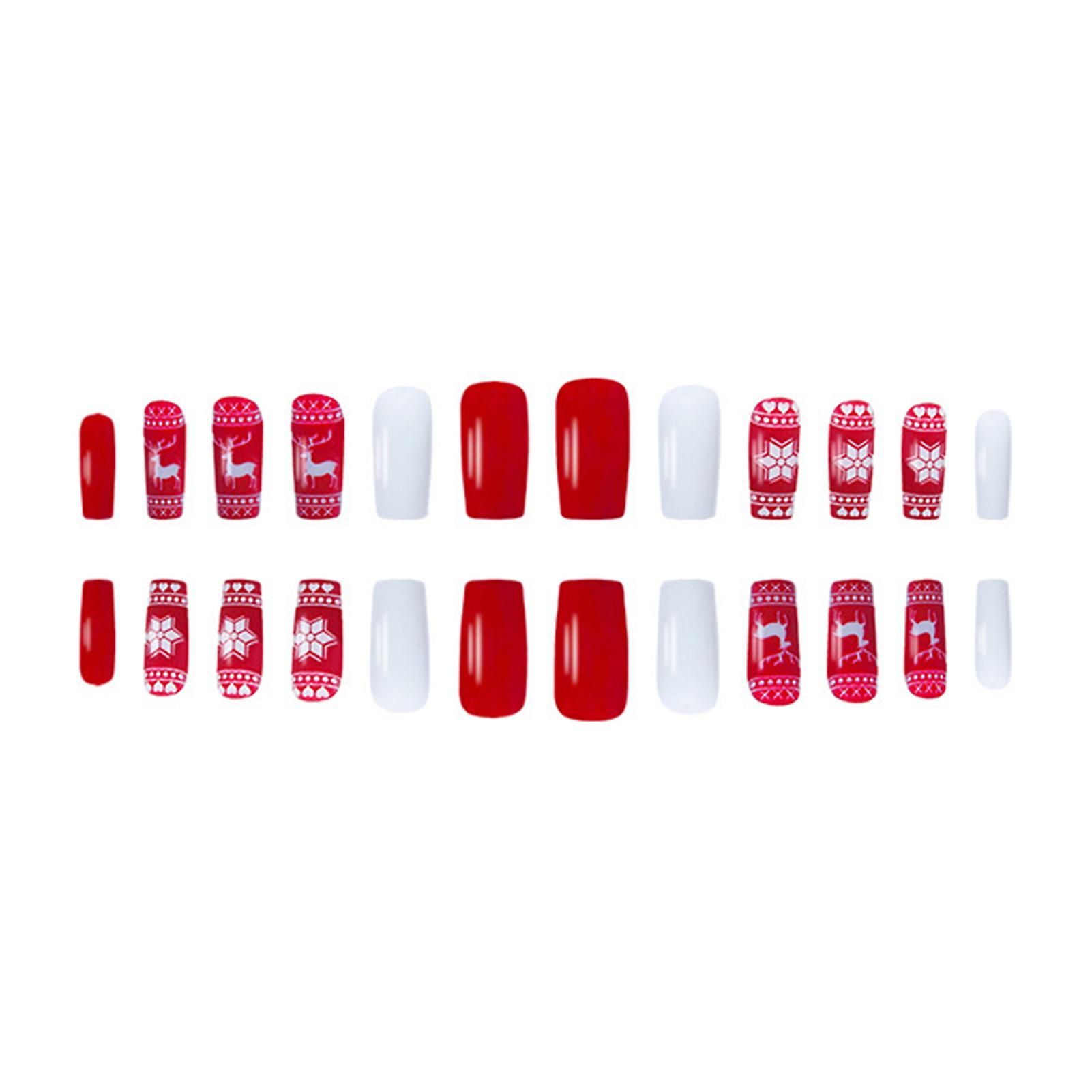 Reusable 24 Pcs Press On Nails Christmas Gel Nail Kit Sweet Artificial Finger Manicure