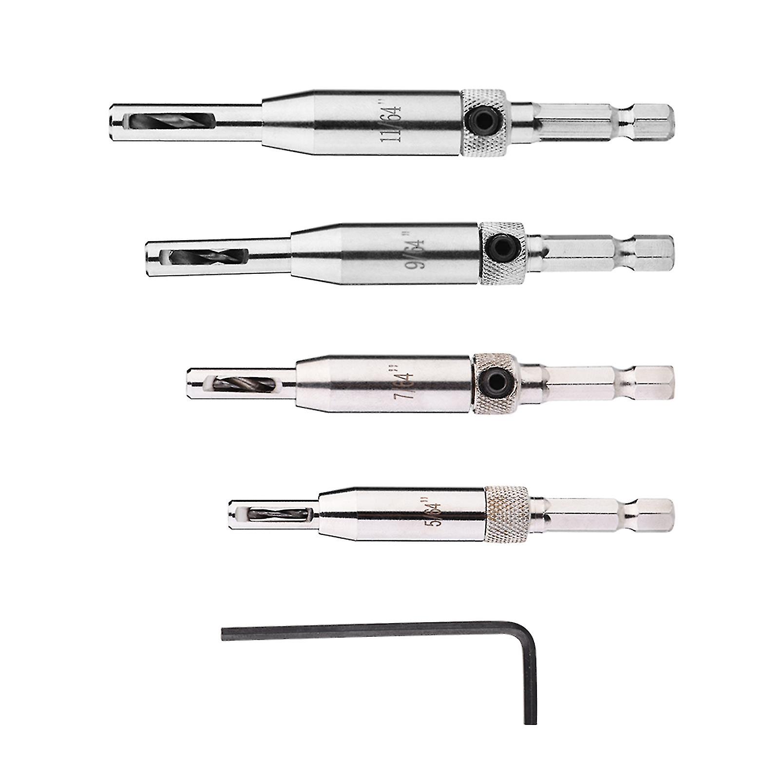 Hex Shank Self Centering Drill Bit Set 4pcs for Door Window Hinge Hole Punching Woodworking Tool Non-Slip Design