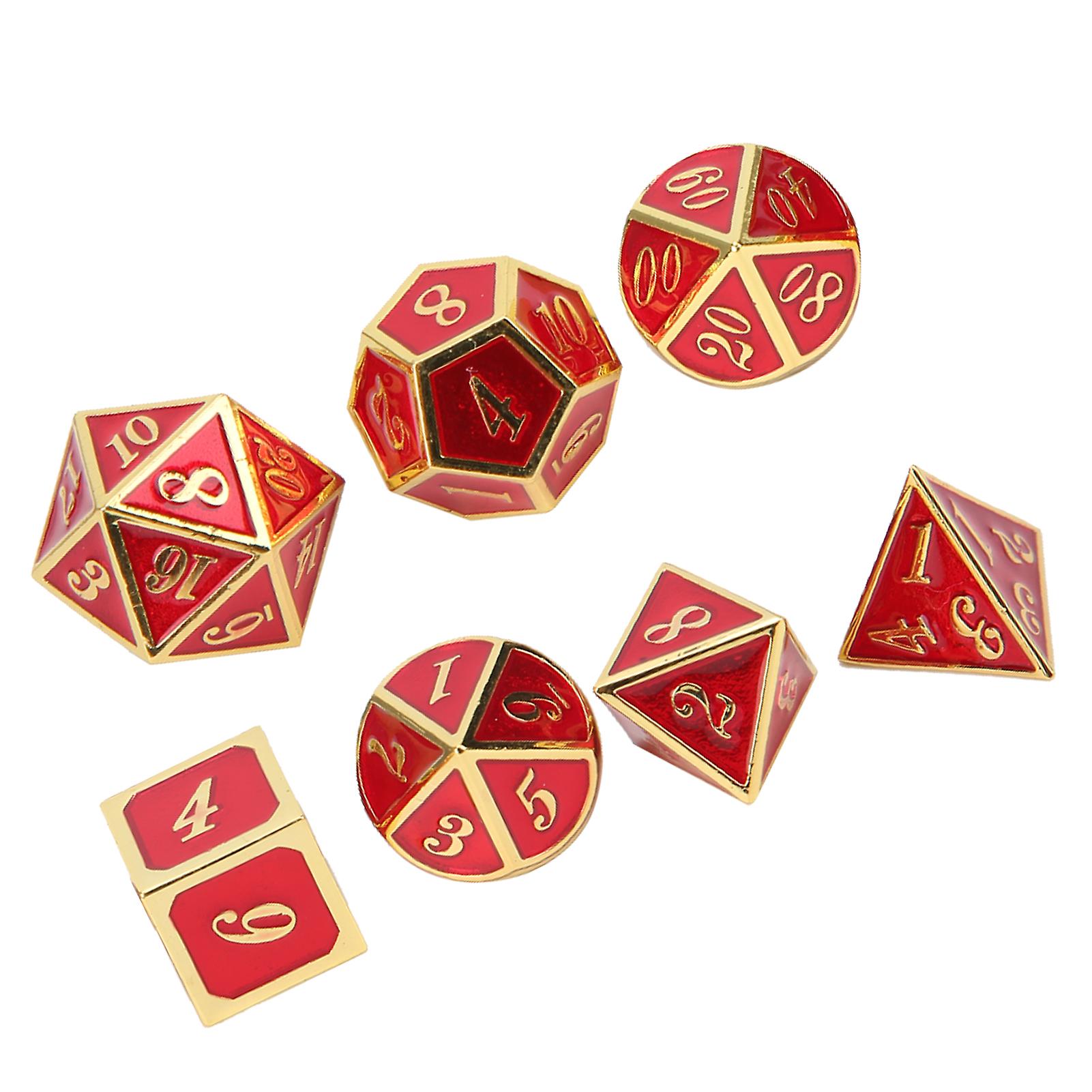 7pcs Zinc Alloy Polyhedral RPG Dice Set Red Gold, Various Sizes