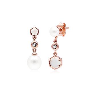 Modern Pearl, Moonstone & Topaz Mismatched Drop Earrings in...