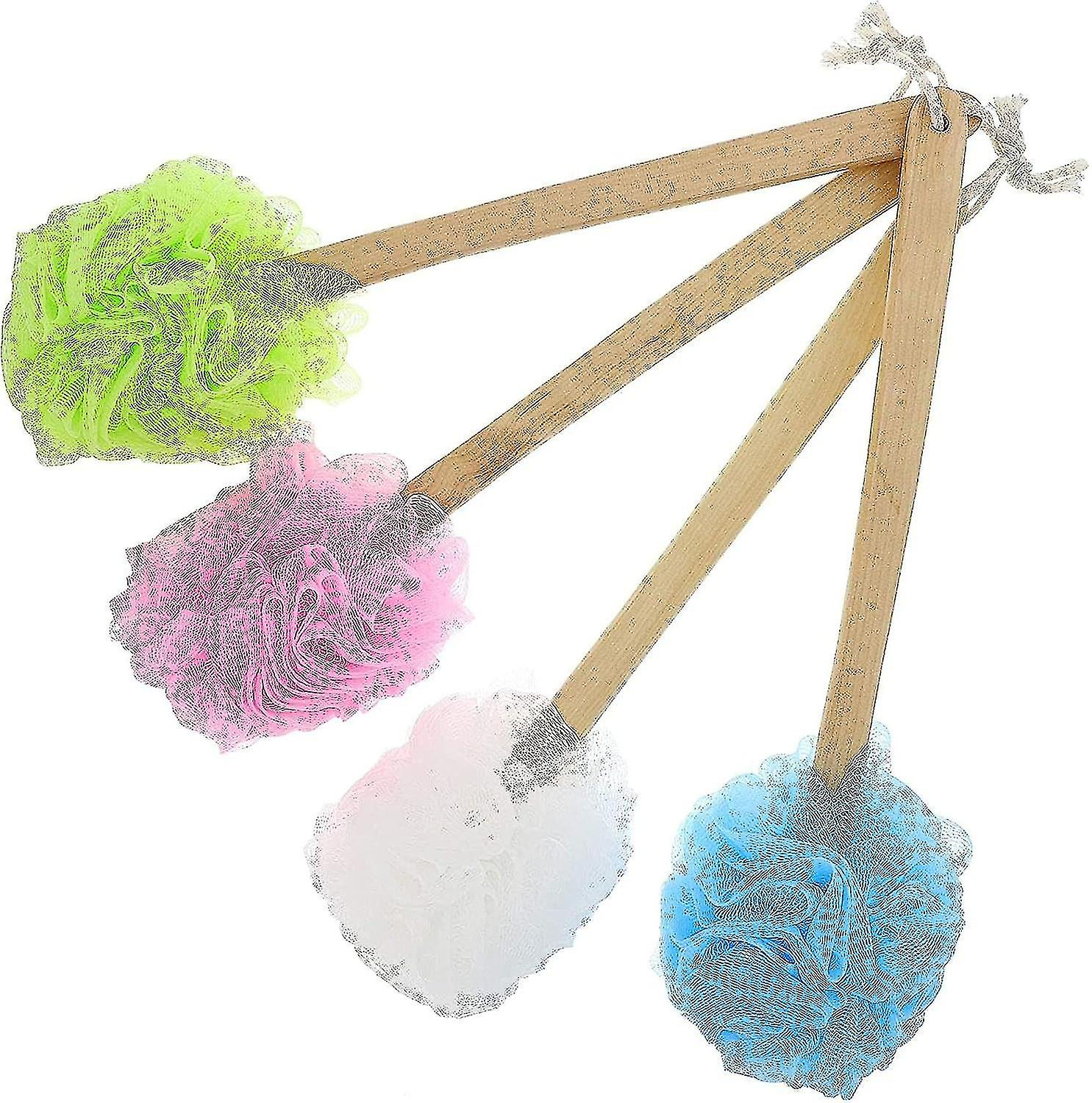 Long Handled Loofah On A Stick Body Back Scrubber, Bath Sponge (4 Colors, 4 Pack) Chunyan Chunyan