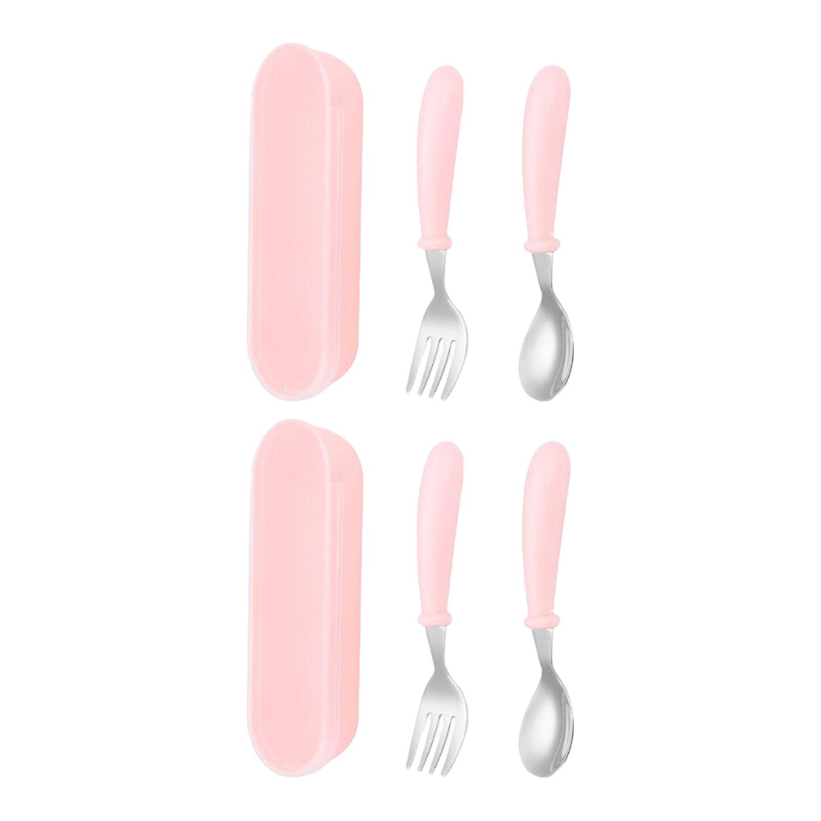 2x Baby Flatware Set with Case Reusable Fork and Spoon for Home Party Travel blue