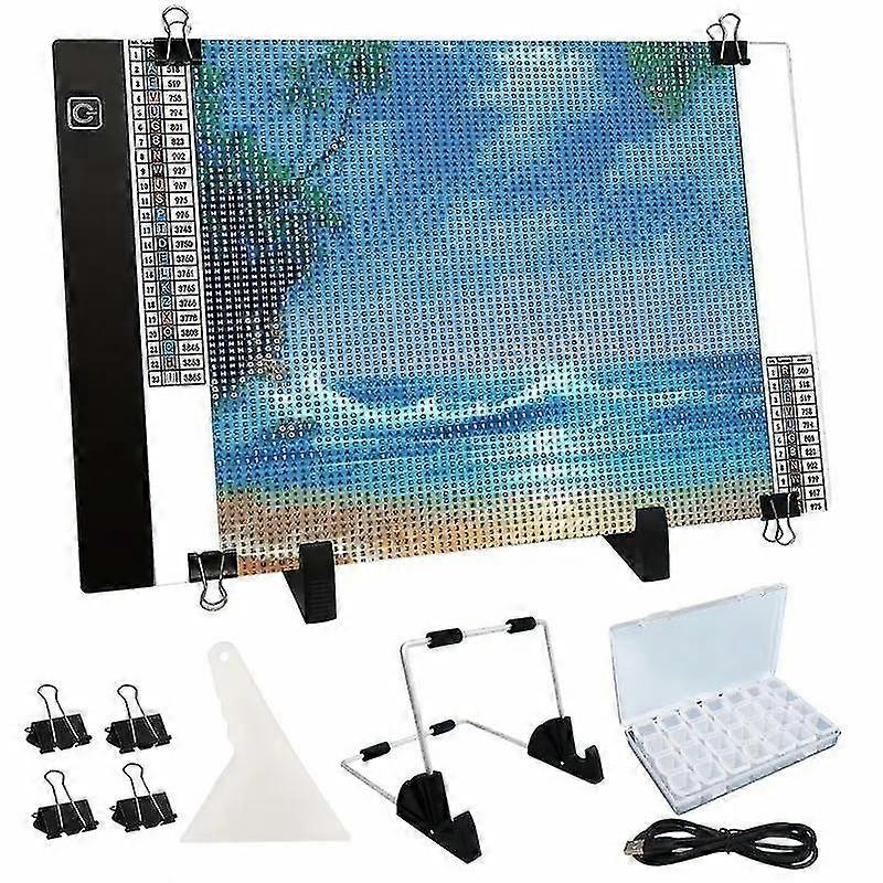 Kit de tampon de lumière de lumière de lumière artificielle Diamond A4, tableau de luminosité de lumière DIY Dimmable, table lumineuse de traçage Artcraft à led, tampons de peinture réutilisables parfaits pour