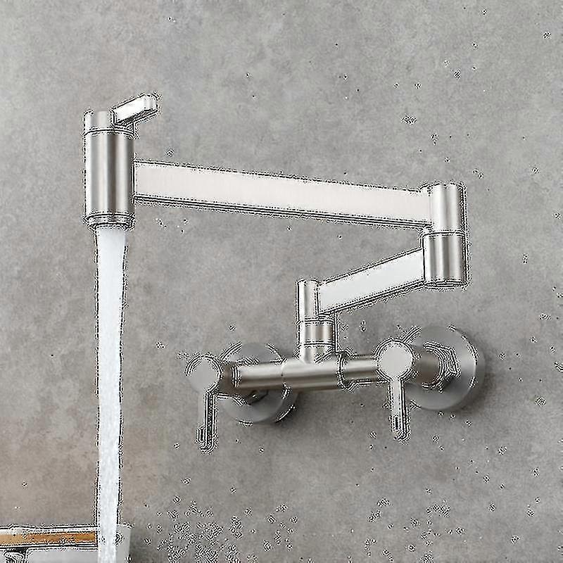 WHSHOWER Brass Pot Filler Faucet Wall Mount Commercial Stove Kitchen Folding Faucet With Double Joint Swing Arms,Brushed Nickel